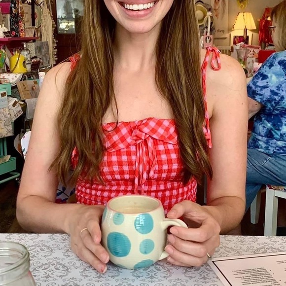 Gianni Bini Pink Red Gingham Ruffle Top - Picture 1 of 3